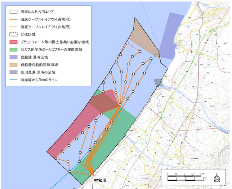 洋上風車の配置計画図（出典 村上胎内洋上風力コンソーシアム）