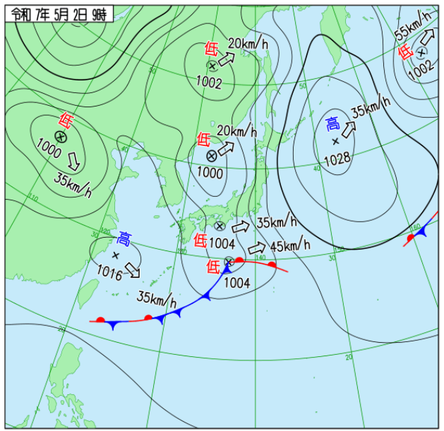 2025年5月2日午前9時の天気図（出典 経済産業省）